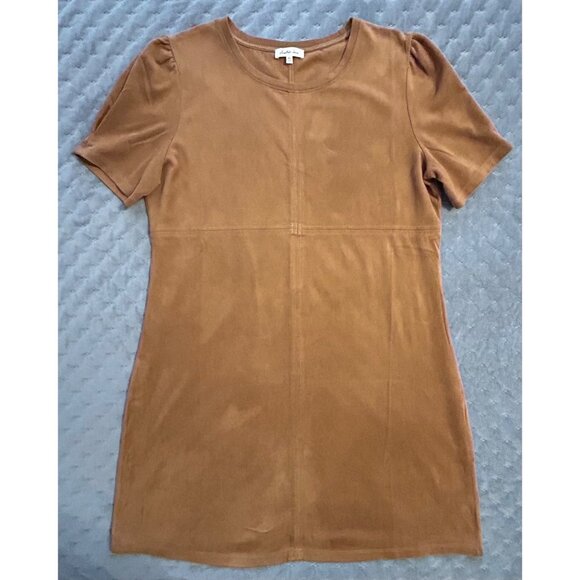 Another Love Camel Brown Soft Faux Suede Short Sleeve Shift Dress XL Women's - Picture 6 of 7